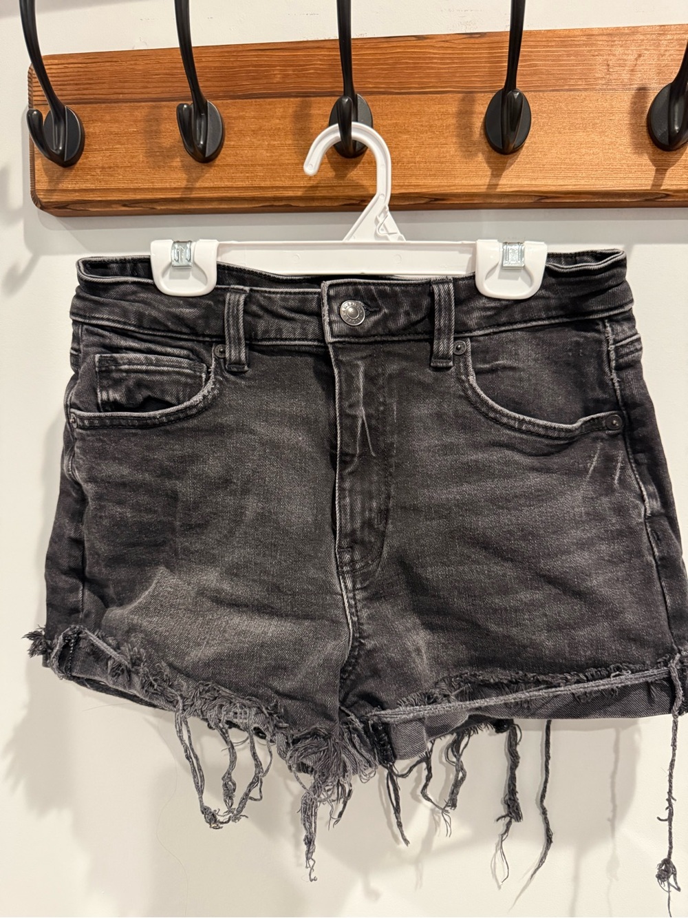 American Eagle Outfitters Black Washed Distressed Denim Shorts High Waisted